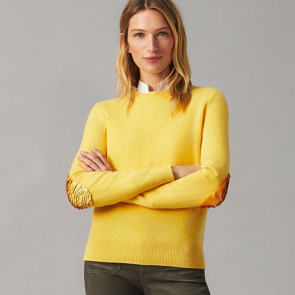 Tory Burch Sweaters - Womens Tory Burch 100% Cashmere Yellow Sweater W/Sequin Disc Elbow Patch M*
